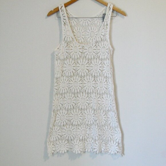 Forever 21 White Floral Crochet Lace Bathing Suit Bikini Cover Up Daisy Medium - Picture 11 of 13